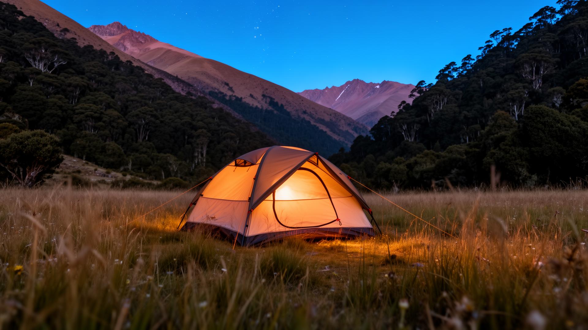 Camping al atardecer